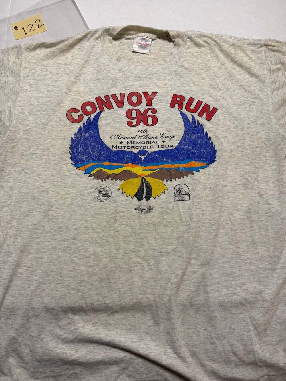 Oneita Convoy Run 96 Motorcycle Tour T-Shirt Gray Single Stitch